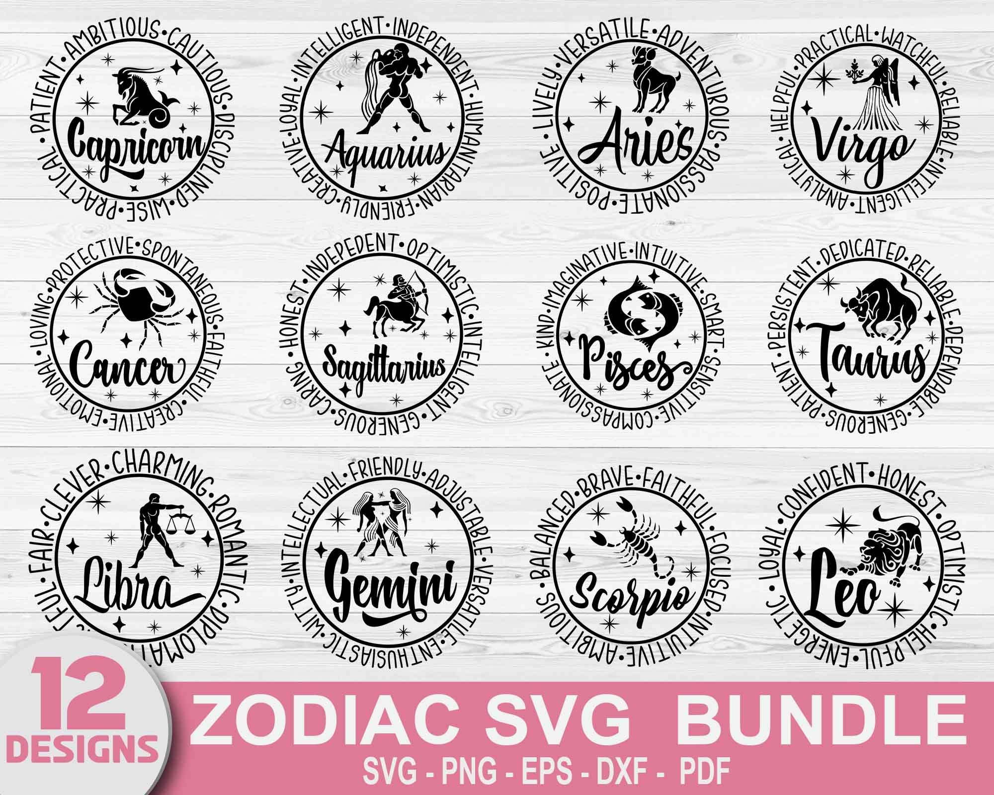 Zodiac Signs Rounds Zodiac Signs SVG Bundle, Zodiac Round Sign, Zodiac Signs Clipart Png ...