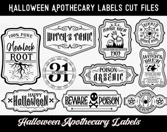 10 Halloween-Apothekeretiketten, Halloween-Etiketten SVG, Halloween-Tranketikett SVG, Halloween-Flaschenetiketten, Apothekeretiketten
