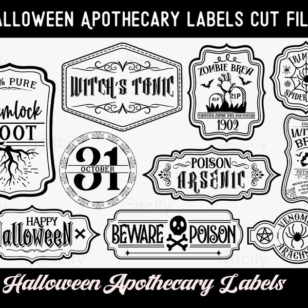 10 Halloween Apothecary Labels, Halloween Labels SVG, Halloween Potion Label SVG, Halloween Bottle Labels svg,  Apothecary Labels