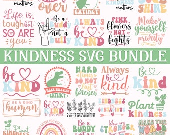 Boho Kindness Svg Png Bundle, Anti bullying svg bundle, Retro Kindness SVG, Be Kind SVG, Inspirational Svg, Self Care svg png