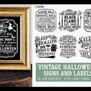 Vintage Halloween Signs and labels, candle company svg, Halloween Sign bundle, svg cut files, dxf, png, svg
