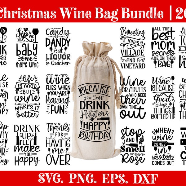 Christmas wine bag svg bundle, Wine Glass Designs, win bag gift, Christmas wine bag PNG, Christmas wine svg, Wine svg, Enjoy 75% Discount