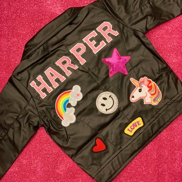 The Biker Babe Personalized Faux Leather Motorcycle Jacket with patches for Babies, Toddlers & Kids - CITYBABENYC