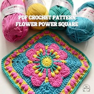 Retro Flower Power vierkant - PDF haakpatroon