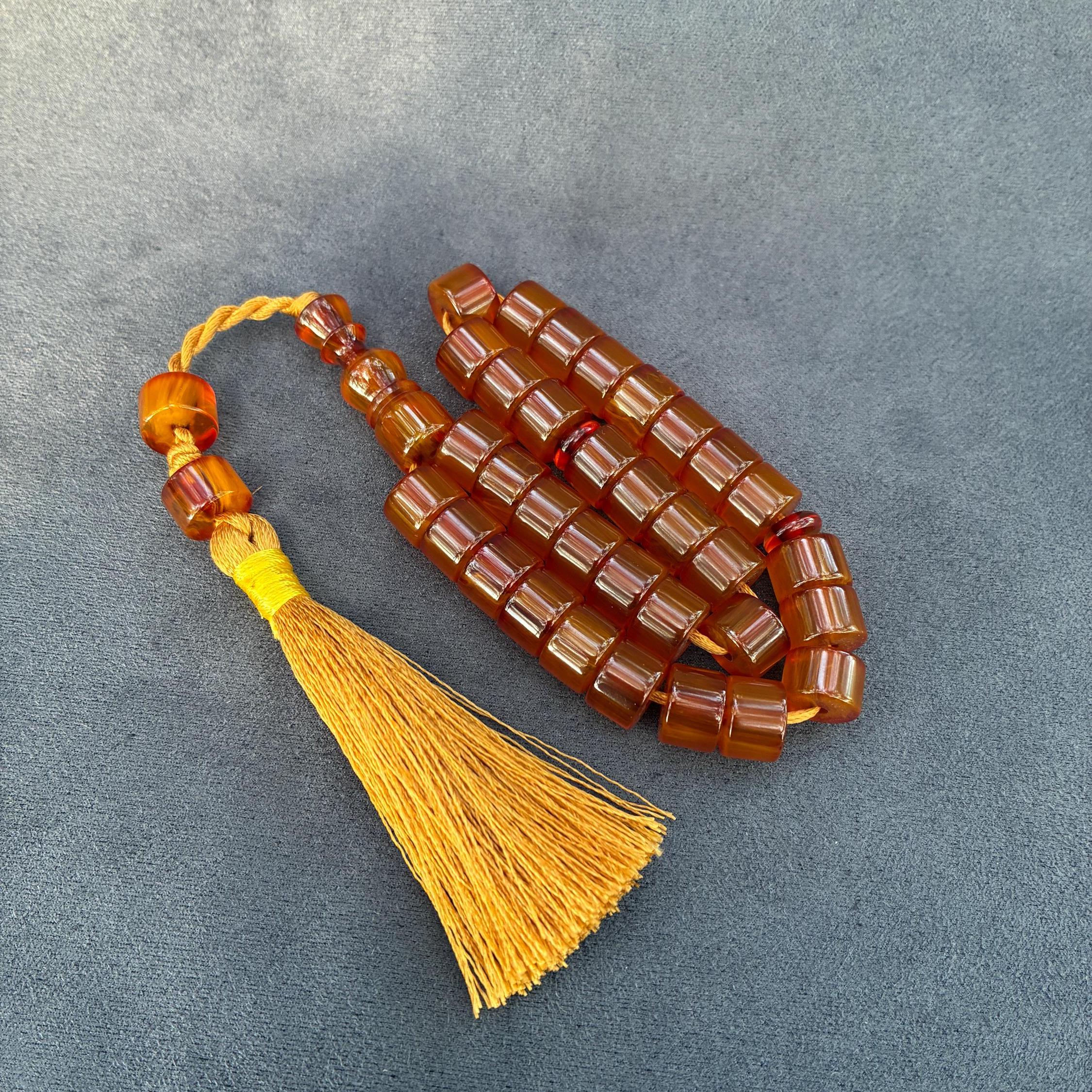Collier Sautoir Vintage En Perles De Bakélite Ambre Miel – Art Déco, 58 Grammes, Bijou Ancien