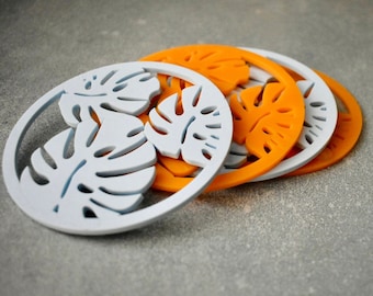 Monstera blue and orange Coaster Set