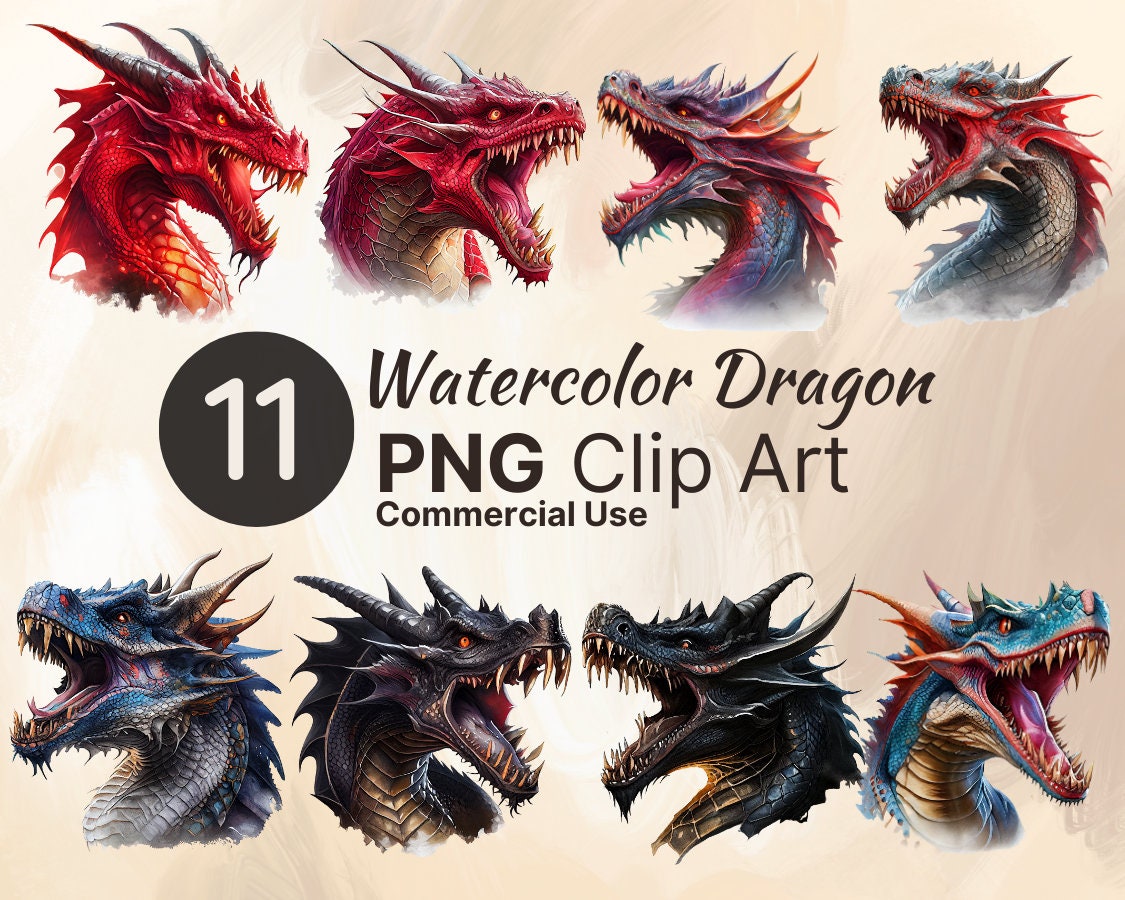 Open Mouth Dragon PNG Clipart: Watercolor Dragons Printable - Etsy