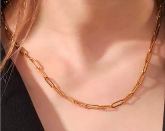 Paper Clip Chain Necklace - 14k Gold Plated