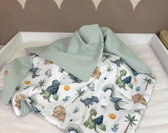 Baby blanket small Dino waffle pique mint green