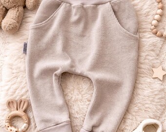 Trousers, corduroy harem pants, beige, solid color