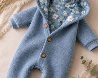 Walkoverall Baby aus Wollwalk mit Kapuze / gefütterter Overall / Baby & Kleinkinder Walkanzug / verschiedene Farben Eisblüte