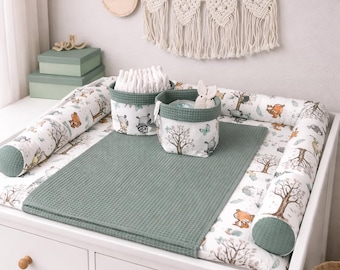 Changing mat Forest Friends, waffle pique moss green