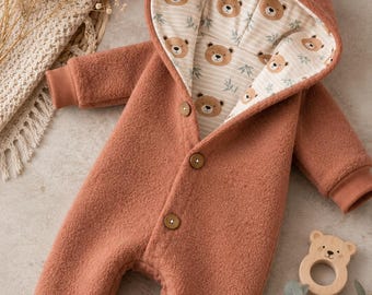 Walkoverall Baby aus Wollwalk mit Kapuze / gefütterter Overall / Baby & Kleinkinder Walkanzug / verschiedene Farben Bären