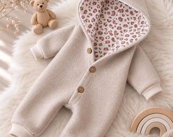 Wool fleece baby overall with hood / lined overall / baby & toddler wool fleece suit / various colors Leo White