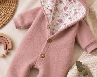 Walkoverall Baby mit Kapuze - Altrosa Blütenhauch