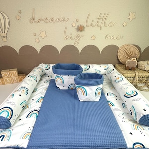 Wickelauflage,Wickelunterlage Regenbogen blau, waffelpique jeansblau