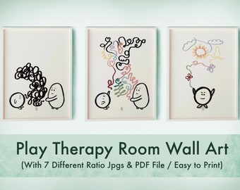 Spieltherapie Poster Set für Therapeuten & Ratgeber | Gender Neutral Therapieprozess Wandkunst