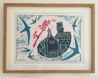 The Swift Arrival of Spring, Original Lino print
