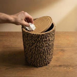 Vuilnisbak met schorslook | Op de natuur geïnspireerd decor | Draaideksel