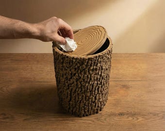 Vuilnisbak met schorslook | Op de natuur geïnspireerd decor | Draaideksel