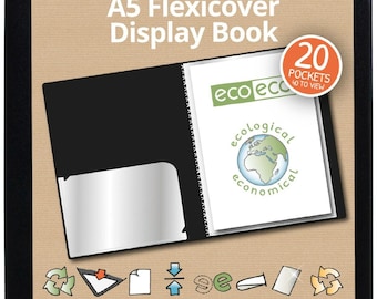 Eco-Eco A5 100% Recycled Display Book 20 Pages Pocket Black Flexicover ECO015