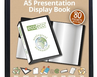 Eco-Eco A5 50% Recycled 80 Pocket Black Folder Presentation Display Book ECO064