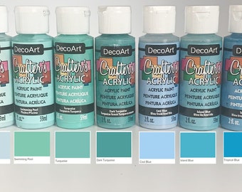 DecoArt Acrylic Paints - Pale Blues and Turquoises 59ml/2oz bottles