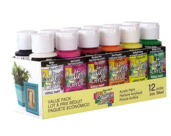 DecoArt Crafters Acrylic Paint 12 Bottles of Paints Starter Colours Value Pack