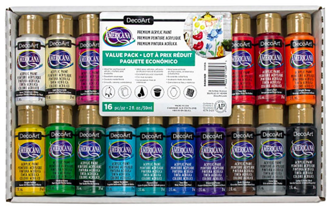 Decoart Americana Primary Colours Craft Paint Value Pack 16 Bottles of