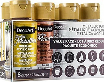DecoArt Dazzling Metallic Acrylic Paint Colours Multi Pack of 8 -  59ml 2oz pots