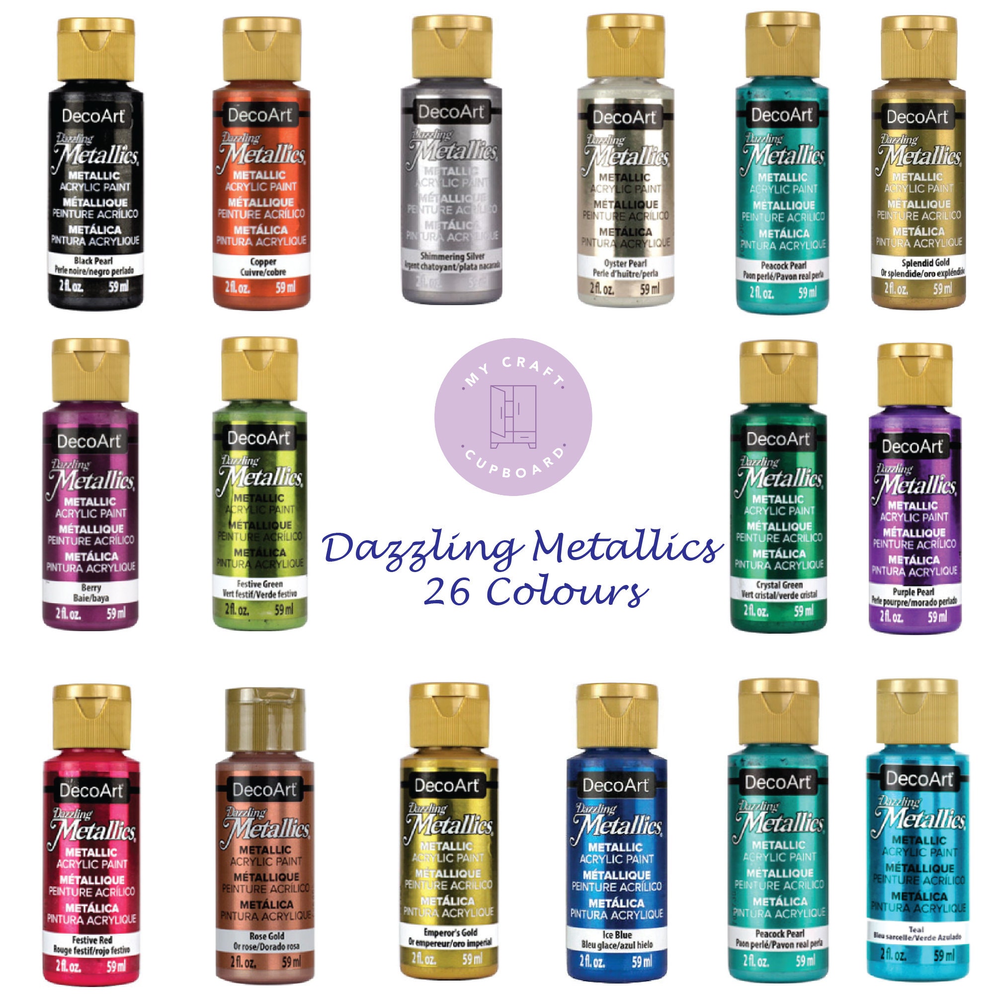 Decoart Dazzling Metallics Acrylic Paint 59ml 24 Colours 