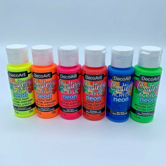 Decoart Crafters Acrylic Paints - Neon coloured paints - pack of 6 or 8  colours - be bright!