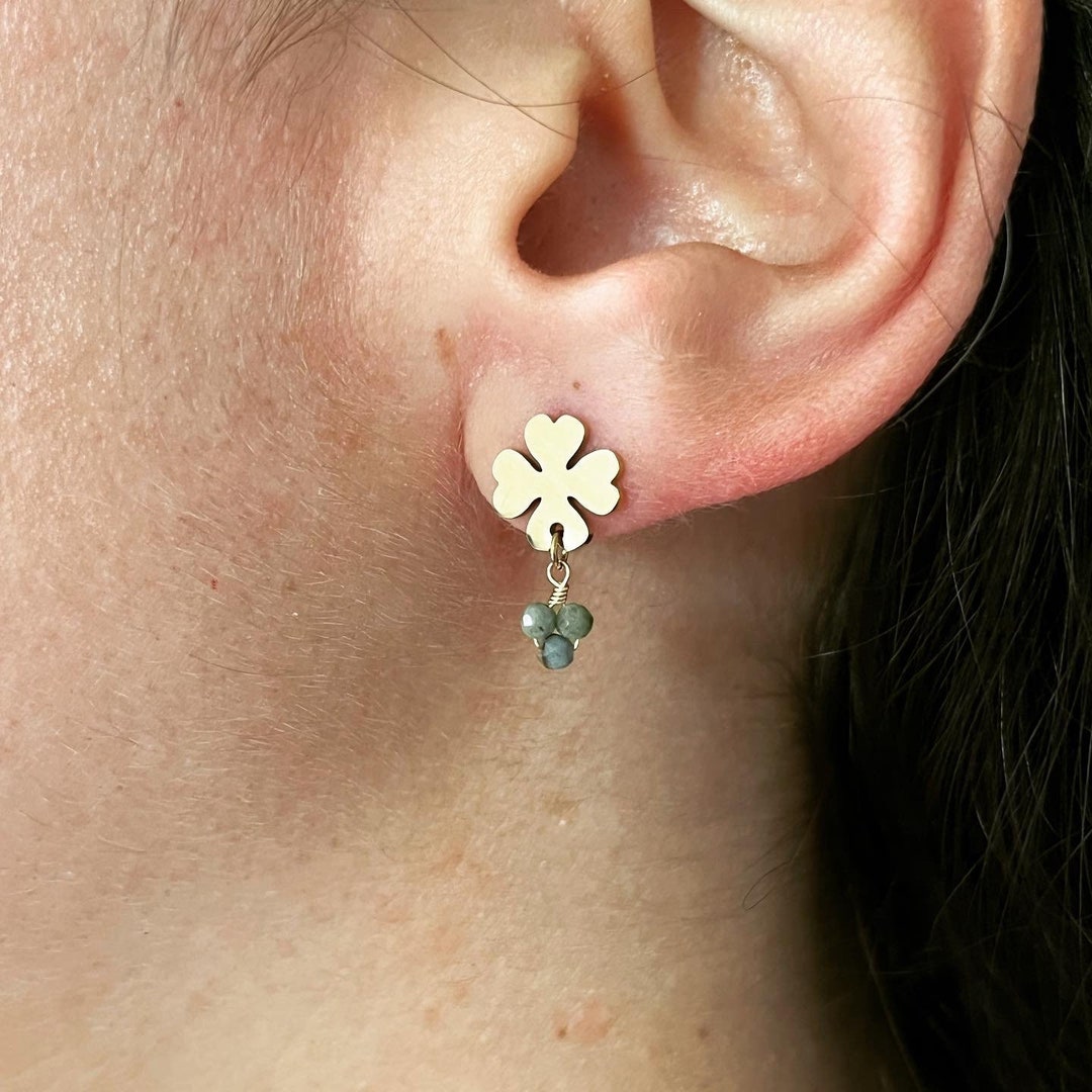 Stainless Steel Four Leaf Clover Clover Earrings With Natural Etsy