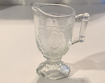 Vintage Jeannette Glass Baltimore Pear pattern clear glass footed creamer pitcher