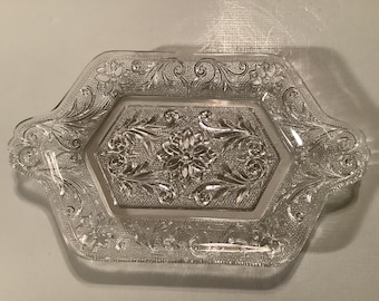 Vintage Indiana Glass Tiara clear depression glass Sandwich Clear pattern sugar and creamer tray.  Can be used as relish tray or candy dish
