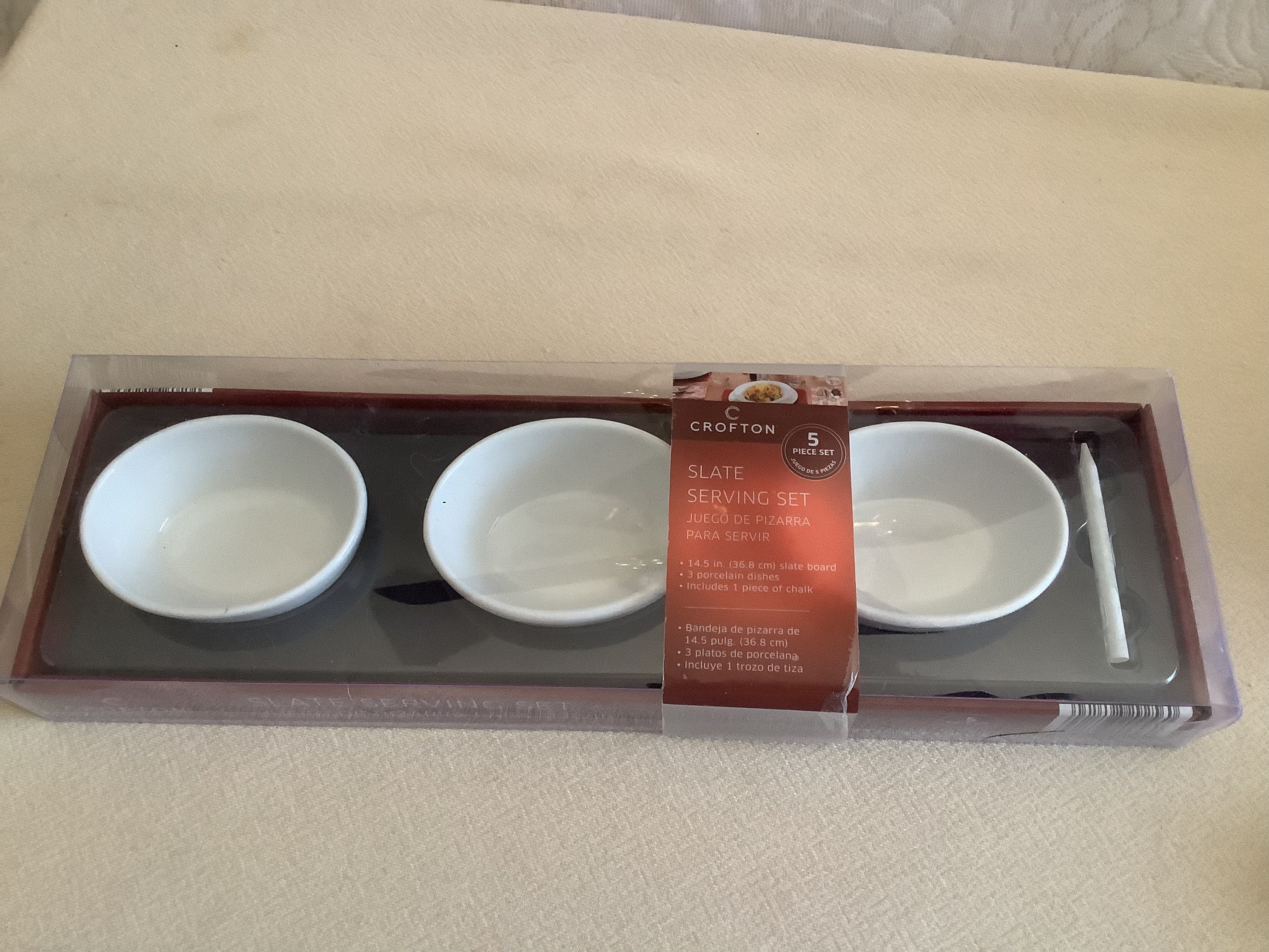 Crofton Serving Platter with Removable卵トレイとSectioned Dipサーバー Vintage Crofton Slate 5 Piece Serving Set. Set Includes One Slate Board,  Three Porcelain Bowls and One Chalk Pencil - Etsy UK