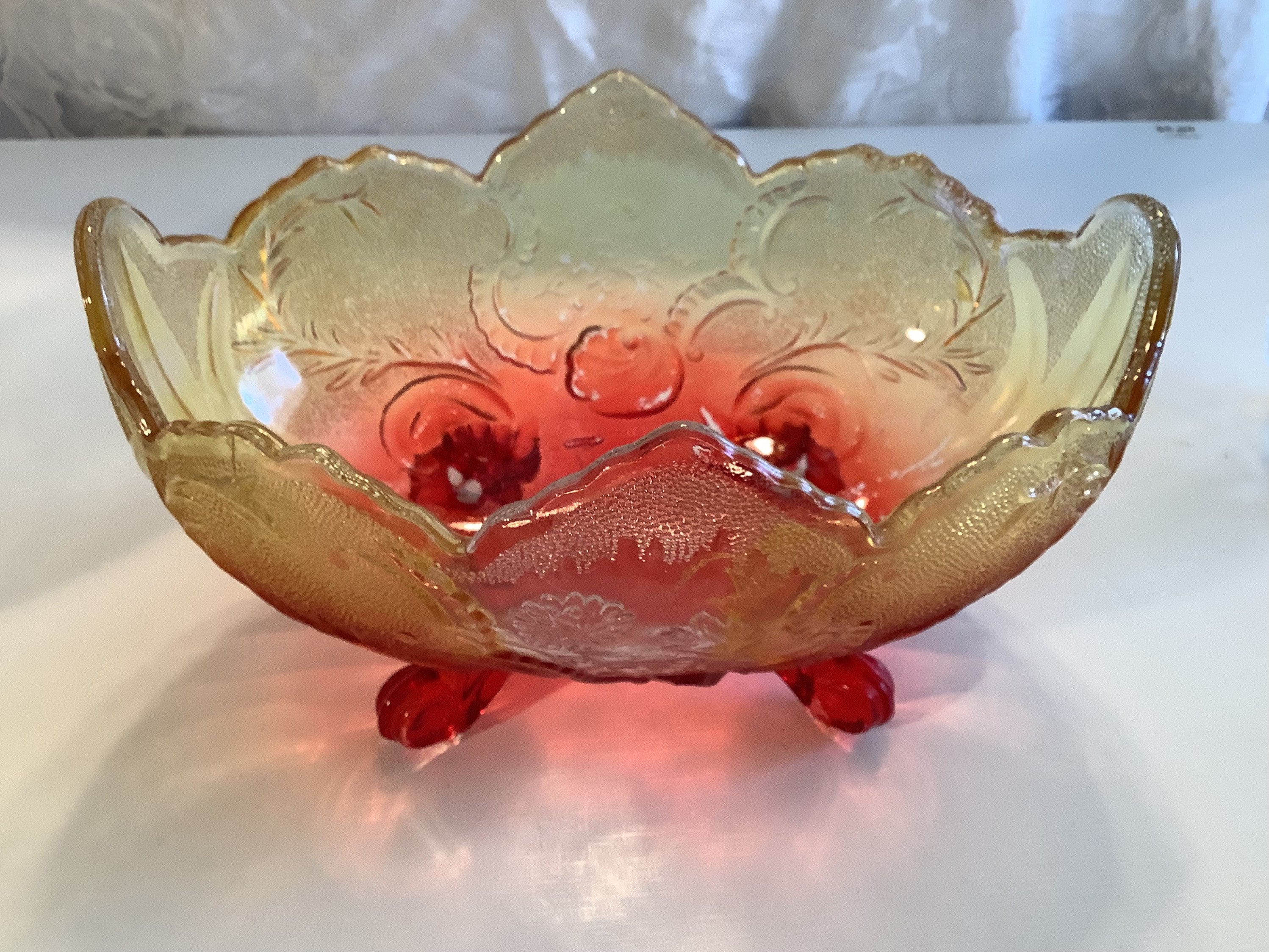 Feuerhand Jena Glas 赤.黄 2点と透明1点 Vintage Jeannette Glass Lombardi Red Yellow Amberina Carnival