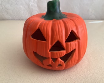 Halloween Jack-O-Lantern Tealight Votive Candle Holder Ceramic Pumpkin lot 2 set 
