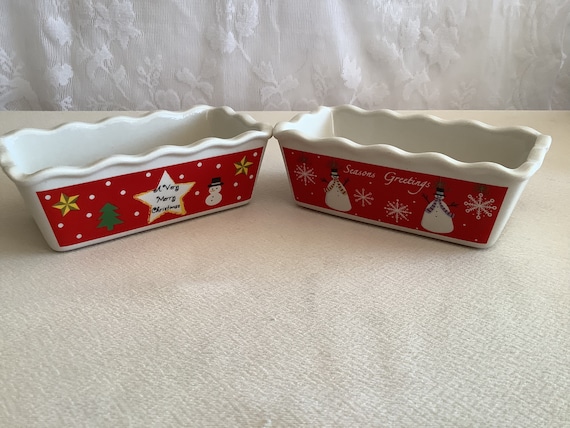 Vintage Le Gourmet Chef White Ceramic Mini Loaf Baking Pan in Christmas Theme on Red Background. Set of 2 Mini Loaf Pans Etsy