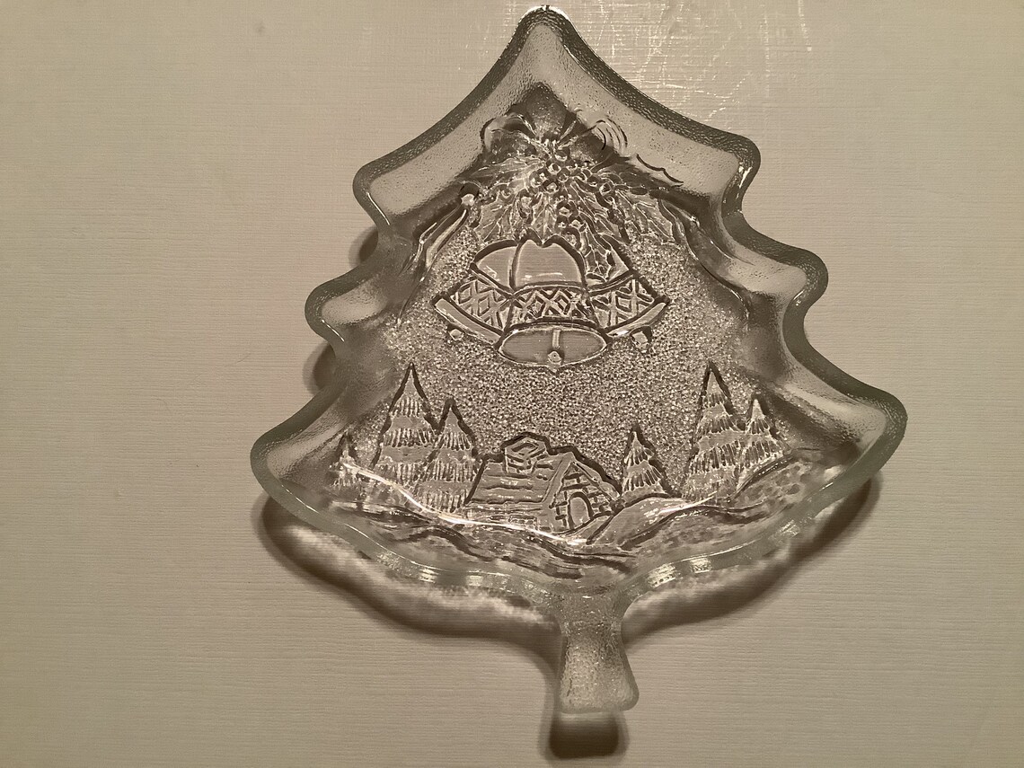 Vintage clear glass Christmas Tree shaped serving platter with Etsy