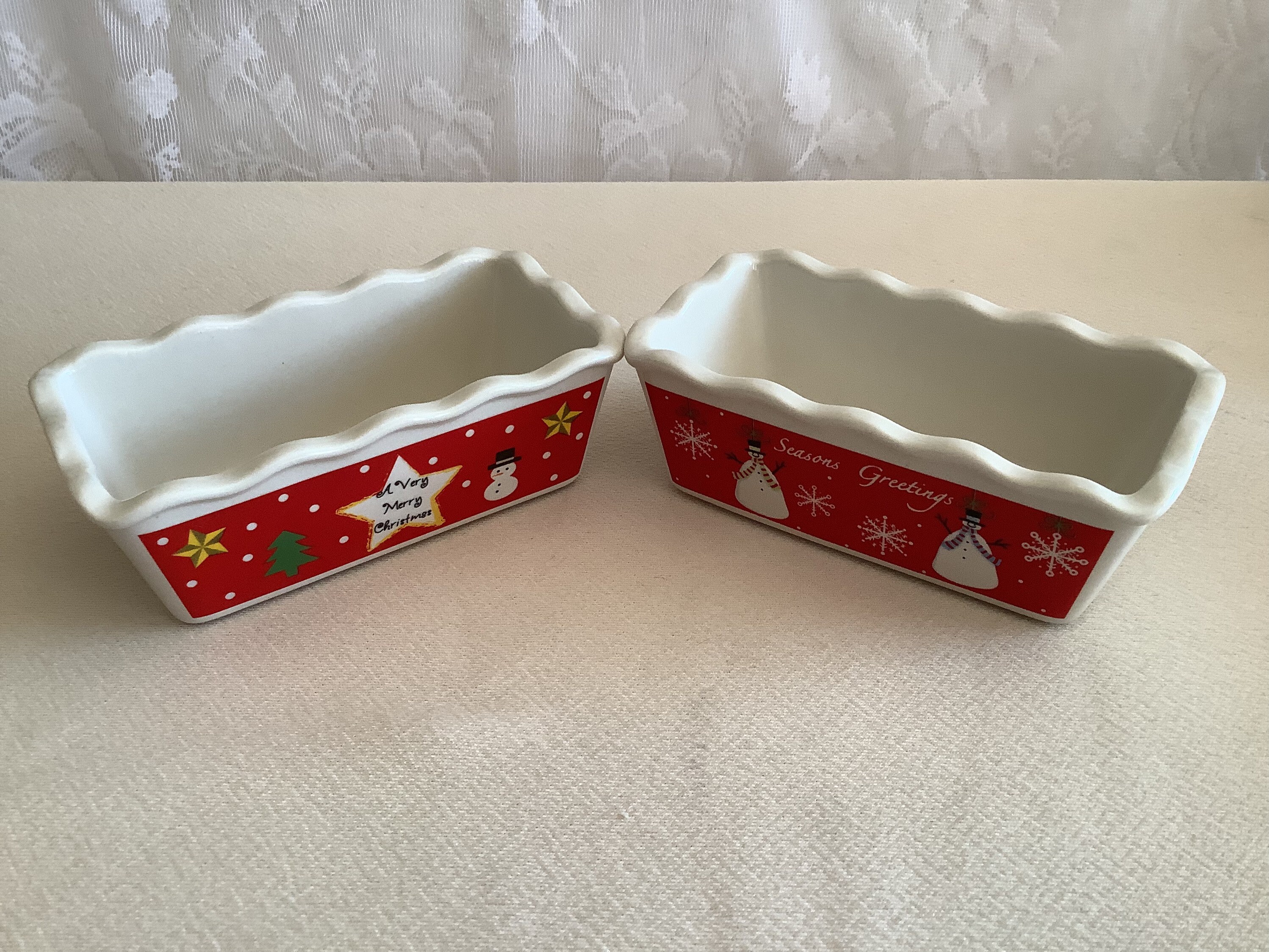 Red & White & Green Stripe Ceramic Mini Loaf Pan- Set of 2