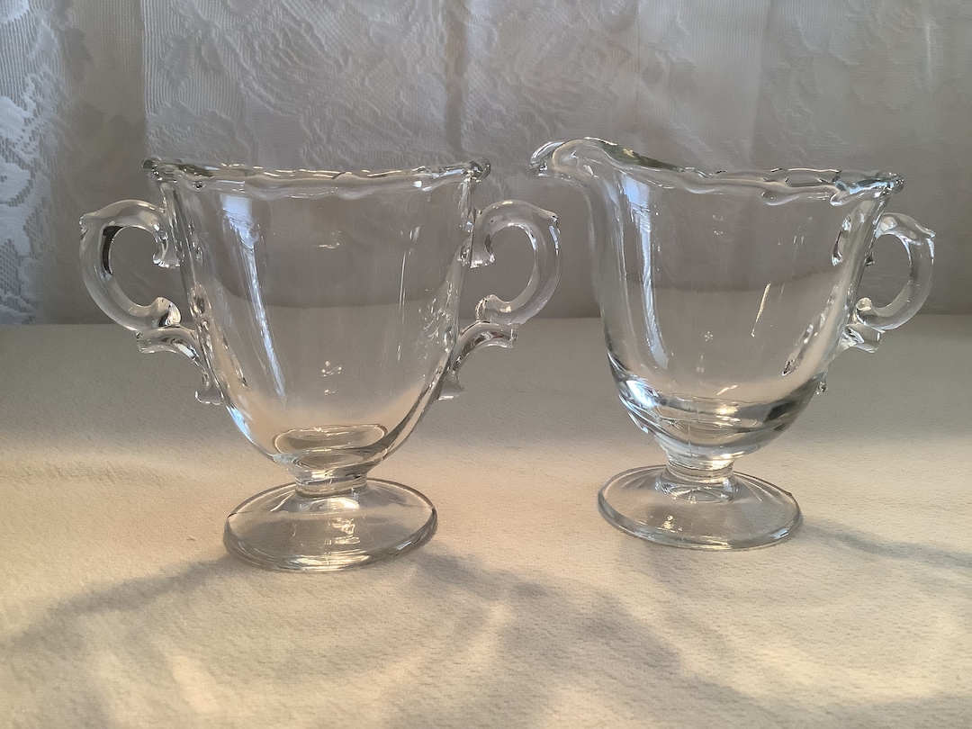 Vintage Fostoria Glass Century Pattern Pressed Clear Glass Sugar Bowl