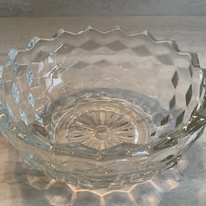 Vintage Fostoria American Clear pattern clear crystal glass candy or nut dish in stacked cubed design.  Discontinued.  1915 to 1982