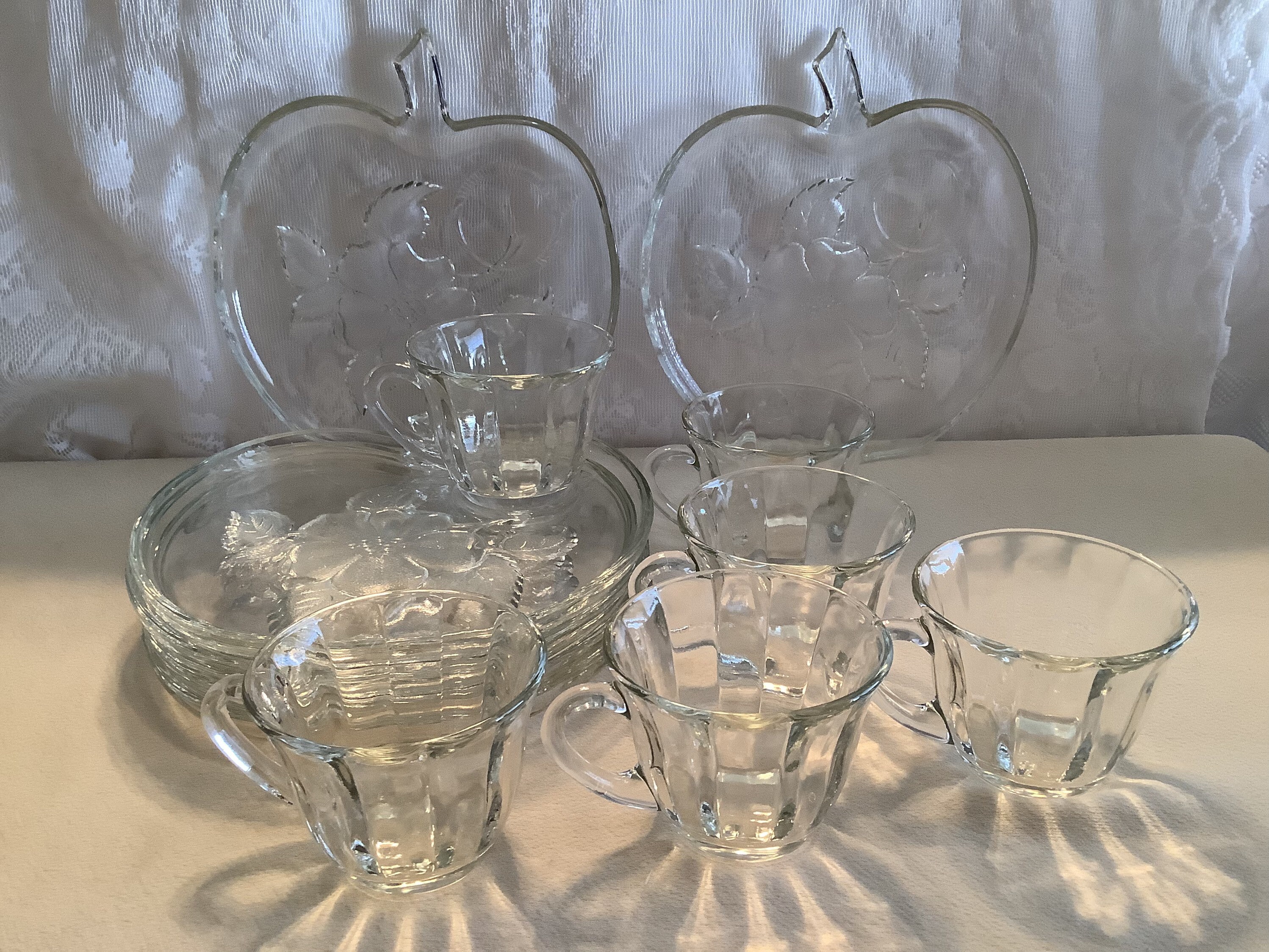 Vintage Hazel Atlas Orchard Crystal Apple Blossom Clear Glass