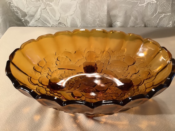 Vintage Indiana Glass Fruit Harvest Pattern Amber Glass Oval