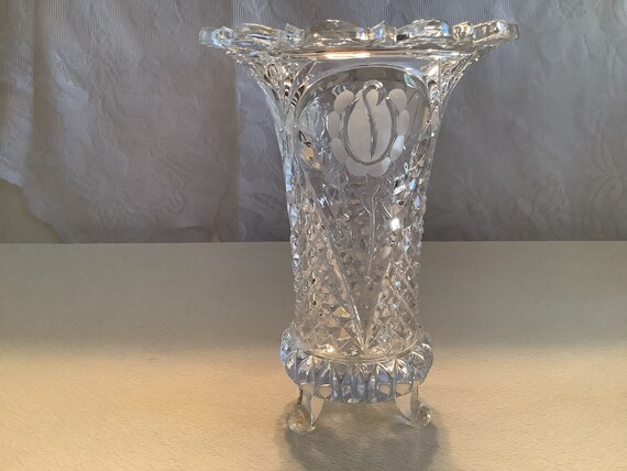 Vintage Pressed Glass Footed Bud Vase with Diamond Pattern Vintage Pressed Glass Footed Bud Vase with Diamond Pattern