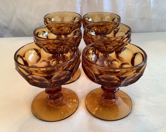 Vintage Imperial Glass Ohio Provincial Amber pattern champagne or tall sherbet glass. Discontinued. Produced 1966 to 1975. Set of 6 glasses