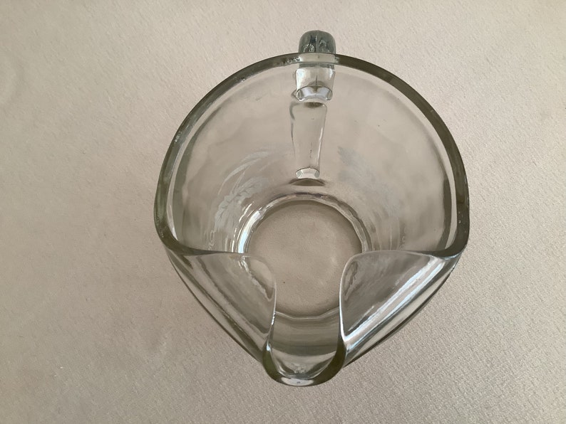 Vintage Clear Glass Beverage Pitcher with Etched Frosted Floral Design