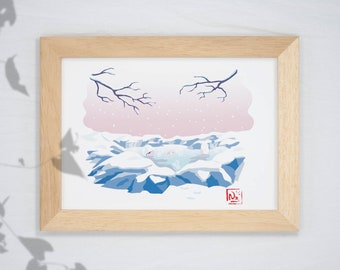 Fine art print card for decoration theme Japanese seasons Winter onsen Limited edition