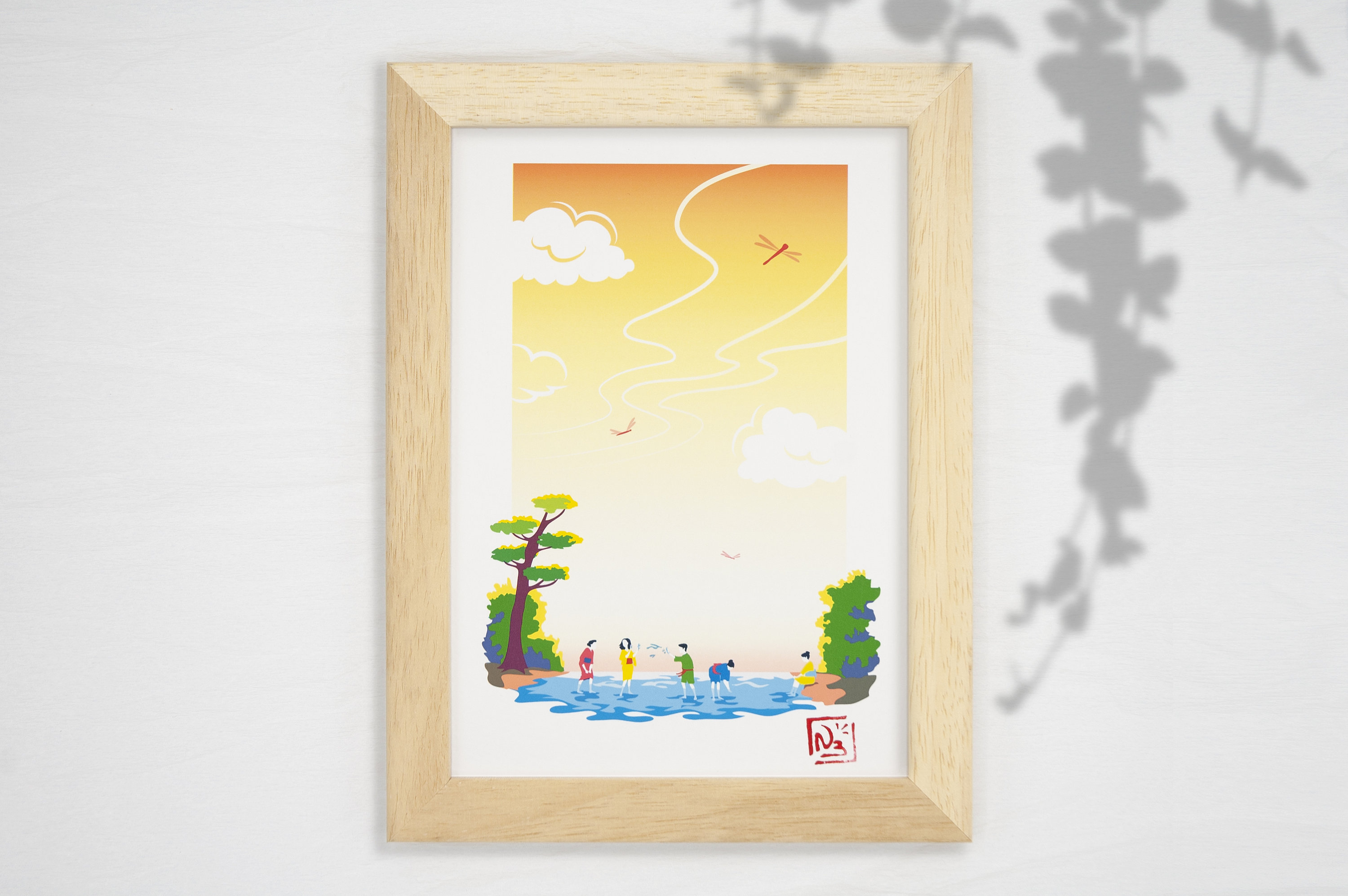 Decorative fine art poster summer landscape in japan red dragonflies, Limited Edition